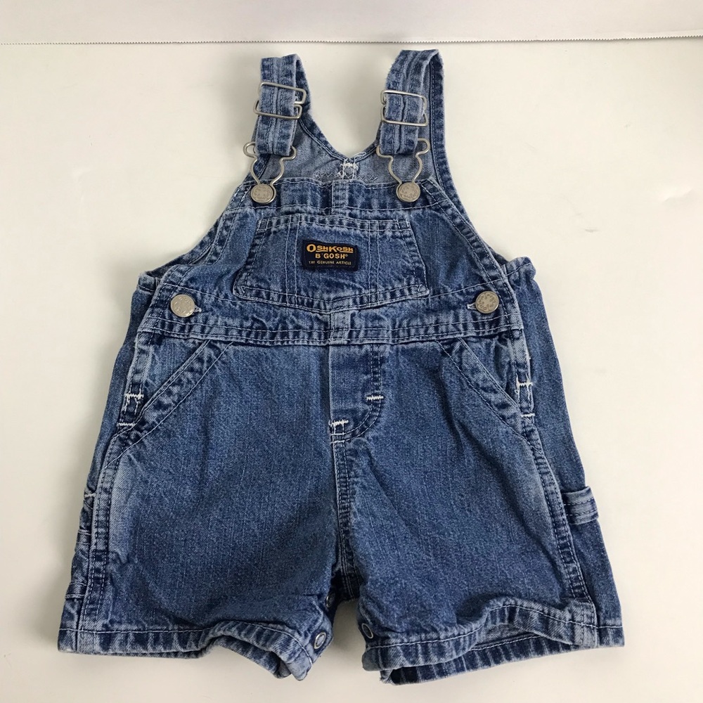 OshKosh B’Gosh Blue Vestbak Denim Bib Cargo Cotton Shortalls Baby Boy Size M